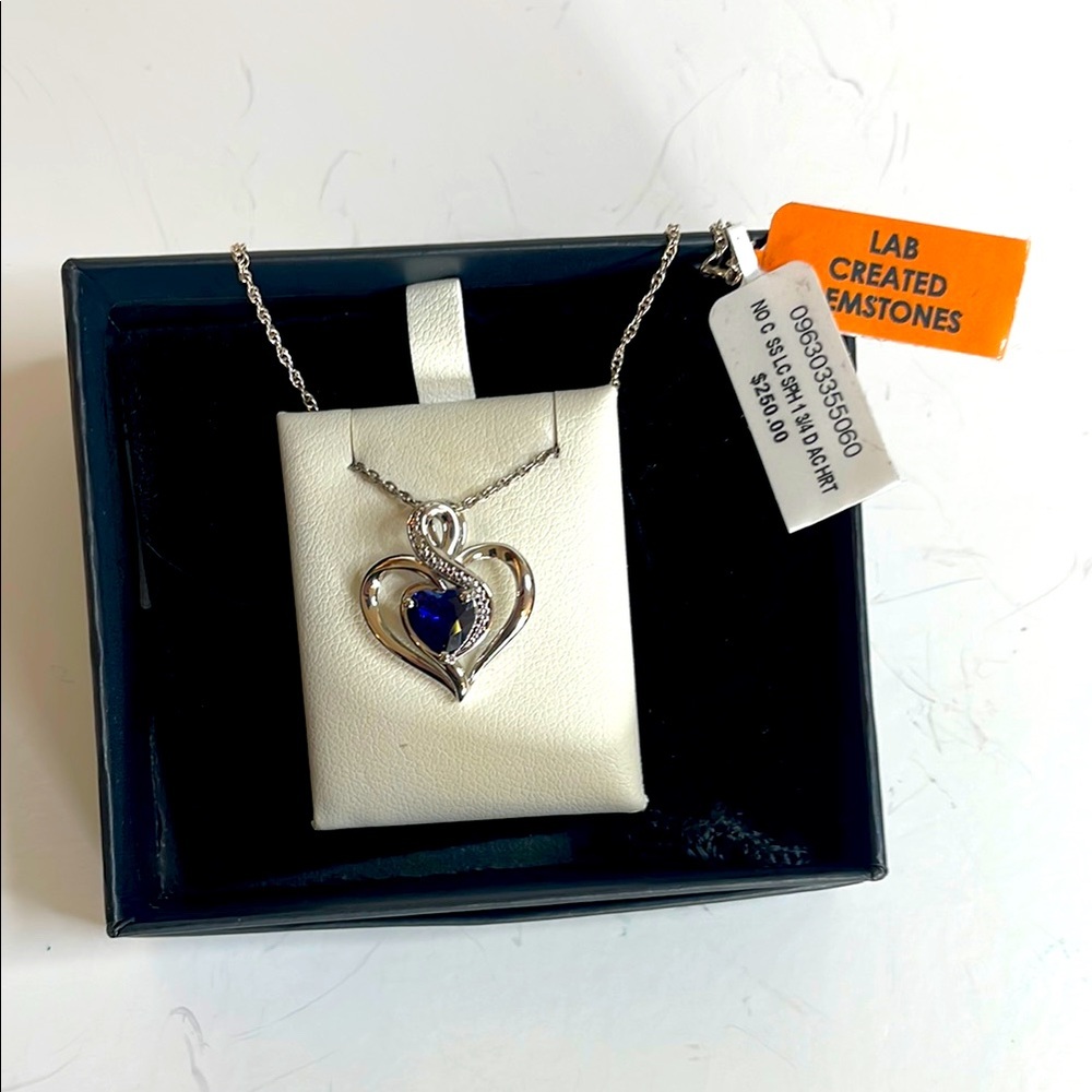 Macy's Silver Heart Pendant Necklace with Blue Gem